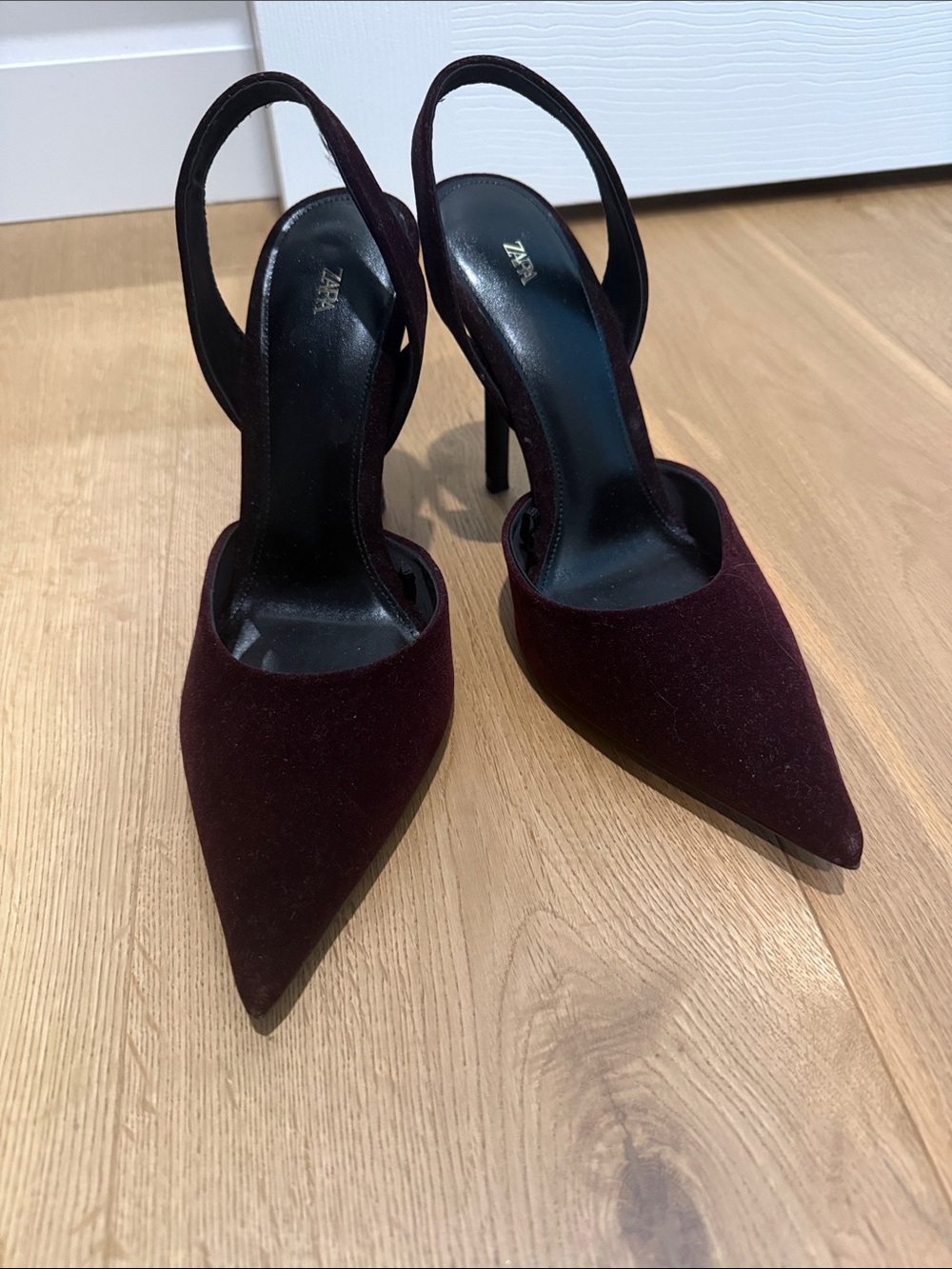Zara Wine Velvet Effect Slingback Pointed Pumps